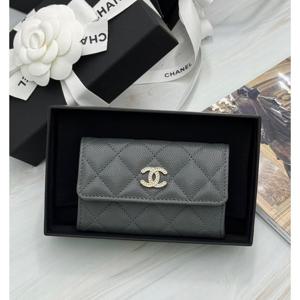 샤넬 25B 시즌 똑딱이 캐비어 그레이 크리스탈 금장 AP4819