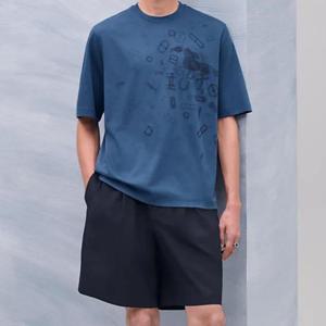 HERMES 에르메스 Fragments Equestres 남성 반팔 티셔츠 H557910HA5ULA