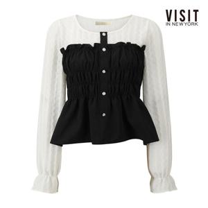 [비지트인뉴욕]뷔스티에 콤비 셔링 블라우스 V61LS08