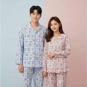[비비안] 곰돌이 체크패턴 순면 커플 잠옷세트 WP8887R MP8887A