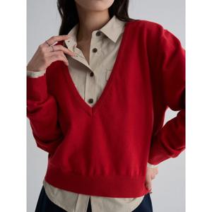 (356251SC16) [에잇세컨즈] 깊은 브이넥 풀오버  레드