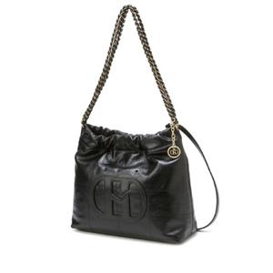 [헤지스] 블랙 레더 퀼팅 체인 호보 숄더백 M/HIBA6E551