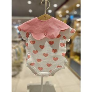 블루독베이비[hu] 26.SS여름신상 PK)하트뱀부세트바디수트 46370-040-08 우주복 반팔수트 슈트 보넷 내의