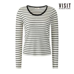 비지트인뉴욕  골지 슬림 스트라이프 긴팔 티셔츠 (V62LK02)
