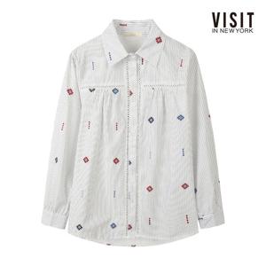 비지트인뉴욕  빈티지 펀칭 레이스 스트라이프 셔츠 (V62LS11)