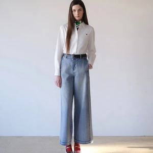 플라스틱아일랜드  (PS1DP281) 배색포인트 세미와이드 데님 팬츠