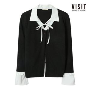 비지트인뉴욕  리본 타이 프릴 레이어드 카라 블라우스 (V62LS16)
