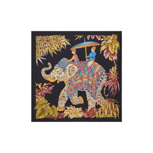 페라가모 인디아 프린트 실크 스카프 블랙 블루에트 310118-756257