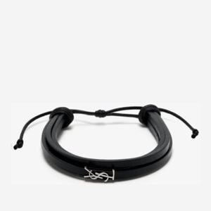 생로랑 블랙 가죽 어드저스터블 코드 실버 로고 참 팔찌 820441