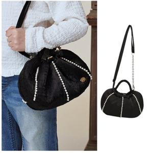 빈2 BA12AB01BK 아동 여아 진주 셔링 탑 핸들 크로스백