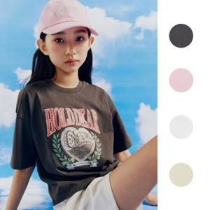 탑텐키즈 MKF3TS2204 여아 코튼 가먼트다잉 그래픽 반팔티