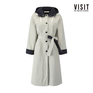 비지트인뉴욕  배색 후드 롱 트렌치 코트 (V62LC03)