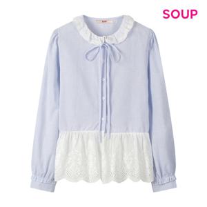 SOUP  레이스 자수 밑단 프릴 리본 블라우스 (S62LS34)