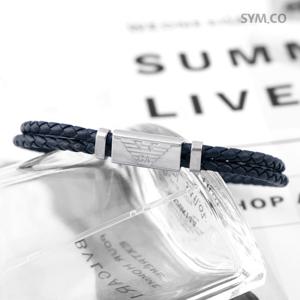 알마니 EGS2995 독수리 엠블럼 네이비 더블 브레이드 남자 가죽 팔찌 d