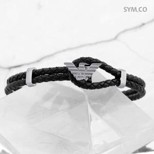 알마니 EGS3237 독수리 엠블럼 블랙 더블 브레이드 남자 가죽 팔찌 d