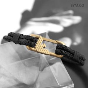 알마니 EGS3245 독수리 엠블럼 골드 로고 더블 브레이드 남자 가죽 팔찌 d