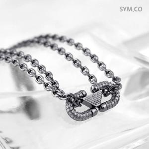 알마니 EGS3291 독수리 엠블럼 큐빅 장식 ID 바 건메탈 남자 스틸 팔찌 d