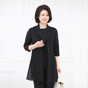 [모슬린]엄마옷 쉬폰 카라 롱 조끼 613FGH366 마담/중년여성/빅