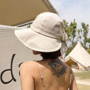 린넨캡 벙거지모자 린넨햇 여름바캉스모자 사파리모자 베이지 입고