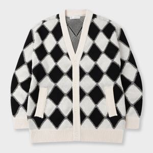 [본(정장)]남성 봄/가을 블랙 화이트 다이아 패턴 가디건 아이보리 BN4SSW825IV