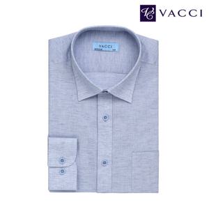 바찌 린넨 혼방 체크 일반핏 긴소매 셔츠 블루 VD1P1PR121B0