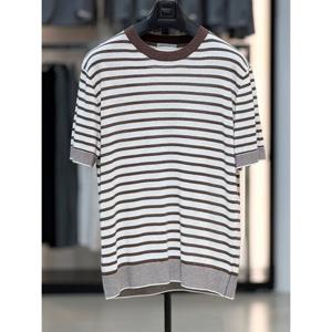 [바쏘옴므]린넨 블렌드 단가라 라운드 반팔 니트 WSZ2WR38A BR_S