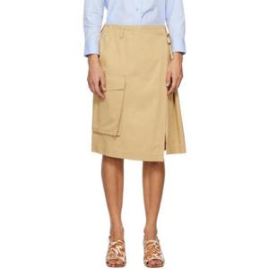 드리스반노튼 스커트 베이지 랩 스타일 미디 스커트 241358F092019