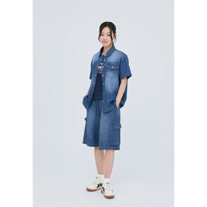 여성) 린넨 저온스 난스판 올밴딩 사이드 카고 바이오 브러쉬워싱 와이드5부 AP2DL5285-MB