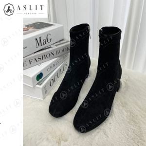 [애슬릿] 스웨이드 스퀘어 토 삭스 스판 앵클 부츠 4cm