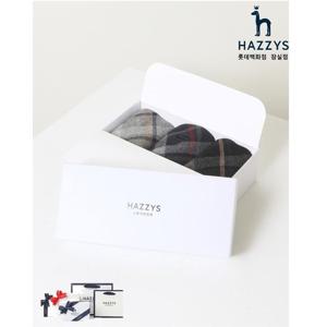 [헤지스ACC][선물포장] HJSS2F152WT_블랙 체크 배색 중목 양말 3종 세트
