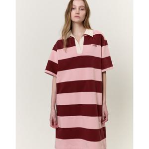 아떼 바네사브루노 여성 25SS ONLINE EXCLUSIVE 핑크 볼드 스트라이프 로고 면 피케 반팔 원피스 VLDR5B901P2