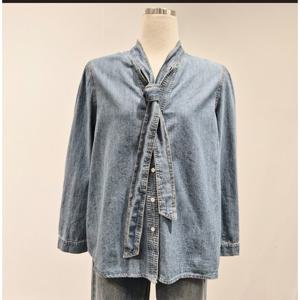[비지트인뉴욕]리본 데님 블라우스 VBRLS81
