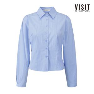 비지트인뉴욕  핀스트라이프 퍼프 숄더 블라우스 (V62LS22)