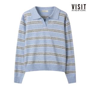 비지트인뉴욕  오픈 카라 스트라이프 울 니트 (V62LK06)