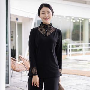 [모슬린]엄마옷 레이스 반폴라 긴팔 티셔츠 613FGH331 마담/중년