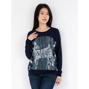 [모슬린]엄마옷 니트 라운드가오리 배색 티셔츠 613FGH582 마담/