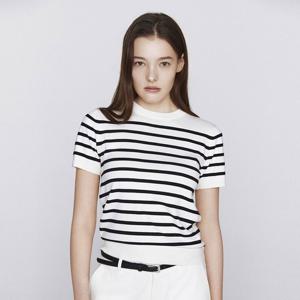 [지오다노] 여자 봄 가을 스트라이프 반팔 니트 스웨터 651035
