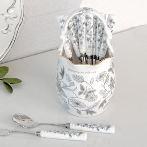 [골든벨]버터플라이 그레이 주름수반(대)+도자기 티스푼/티포크 11P 세트