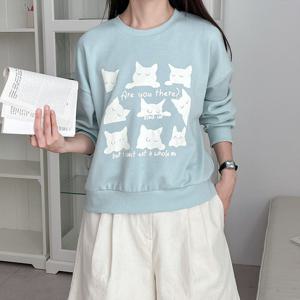 [올리비에스클로젯] 고양이 프린팅 라운드 맨투맨_O2603TS045A