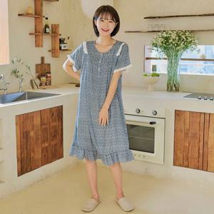 [찌니야B]찌니야 국내제작 여성잠옷 오로라꽃 60수 레이온 반팔원피스잠옷