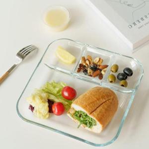 플레이팅 투명 강화 나눔 접시 4칸 식판 내열 유리 칸칸접시 사각