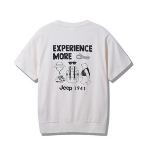 지프 등판 프린팅 베어 남녀공용 반팔 맨투맨 티셔츠 JQ2TSU594IV