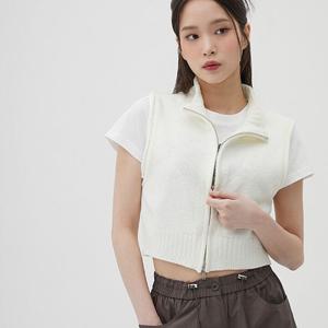 [랩]MARIO부클 크롭 집업 니트 베스트 AQ1KV360