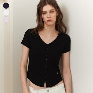 [게스(진)]여성 브이넥 골지 버튼 반팔T OP2K5411