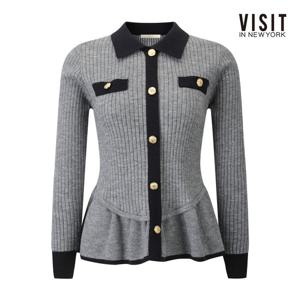 [비지트인뉴욕]클래식 카라 배색 슬림핏 니트 V62LK04