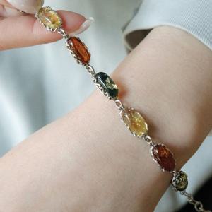 바이데이지 컬러 호박 캐스팅 실버 팔찌 Bl0315