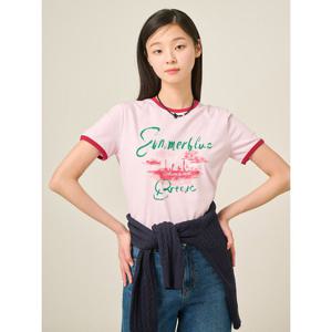 [빈폴레이디스]그래픽 반소매 링거 티셔츠  핑크 (BF5442C06X)