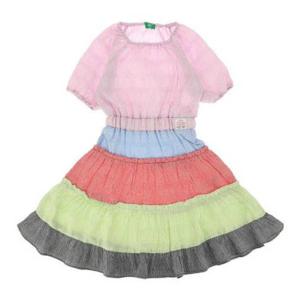 [베네통키즈]컬러스 배색 티어드 원피스 QAOP16531