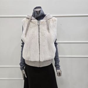 [미니멈]MZDKFV0960BE니트배색 천연 밍크 베스트