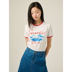 [빈폴레이디스]그래픽 반소매 링거 티셔츠  화이트 (BF5442C061)